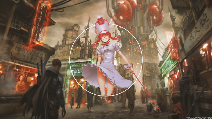 4K redhead anime girl in dress