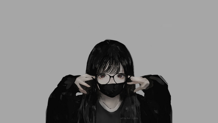 Aoi Ogata Minimalist Anime Girl with Glasses and Mask