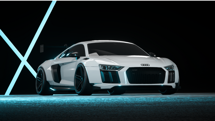 White Audi R8 with Blue Neon Lights