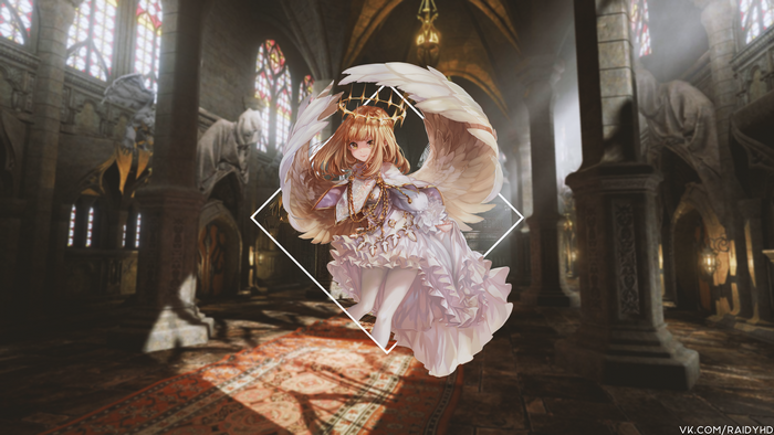 Anime girl with wings in a cathedral