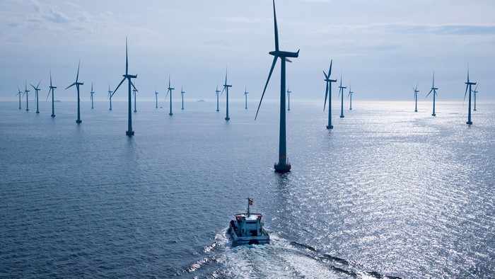 Offshore wind farm with a boat