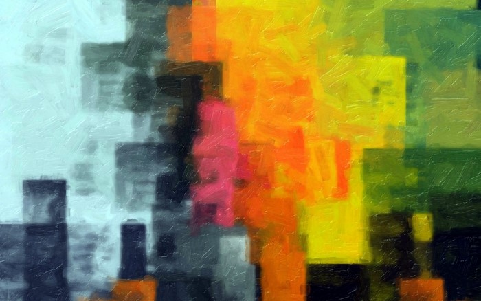 Abstract artwork with colorful blocks and brushstrokes