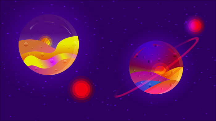 Colorful planets and stars in deep space