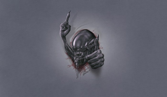 Xenomorph from Alien breaking through a wall