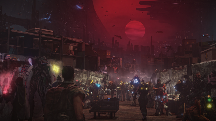 Cyberpunk Cityscape with Futuristic Spaceships