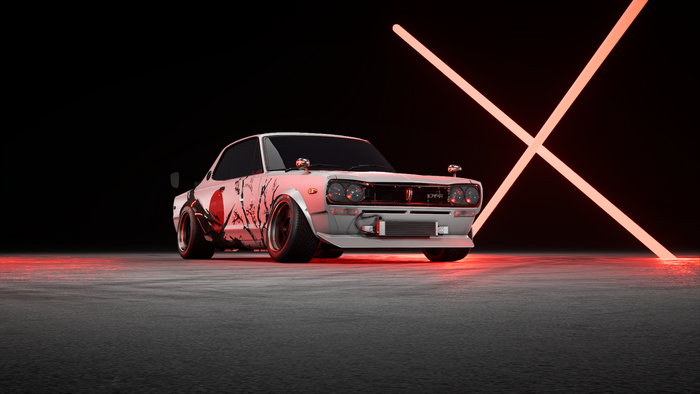 White Nissan Skyline C10 Hakosuka with red accents