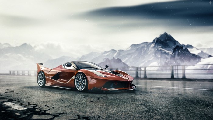 Ferrari FXX K artwork in the rain