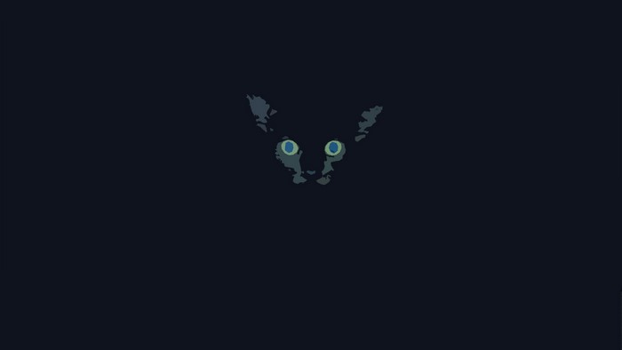 Minimalist black cat with glowing blue eyes
