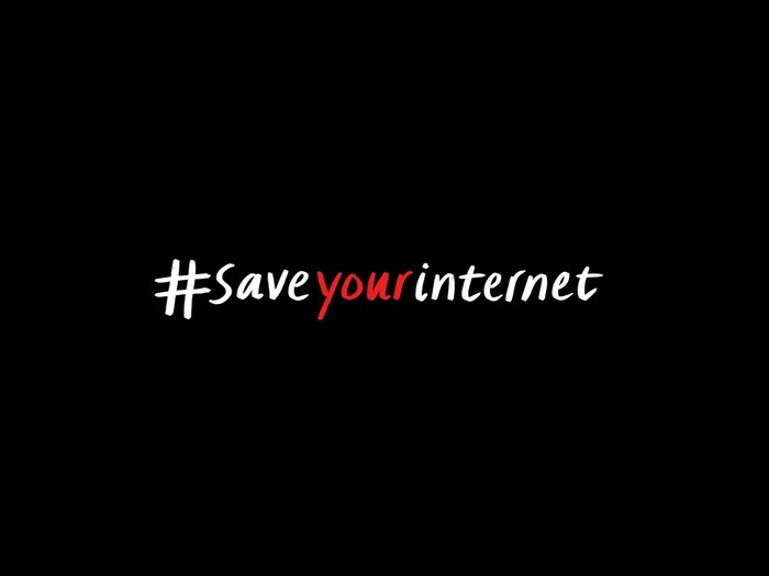 #SaveYourInternet hashtag on black background
