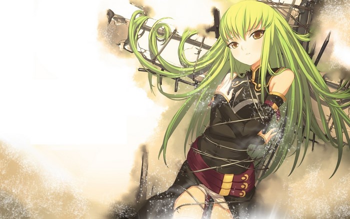 C.C. from Code Geass entangled in wires