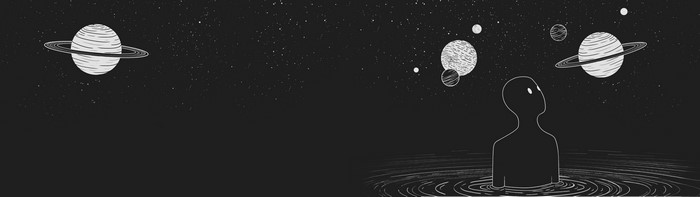 Minimalist Space Art with Planets and Figure