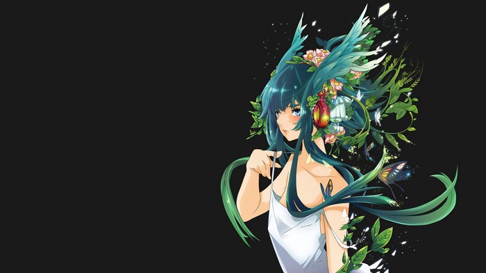 Saya from Saya no Uta with flowers and leaves