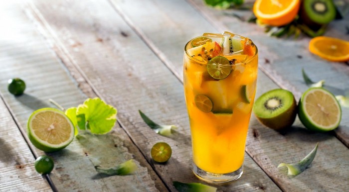 Fruit cocktail with kiwi and citrus slices