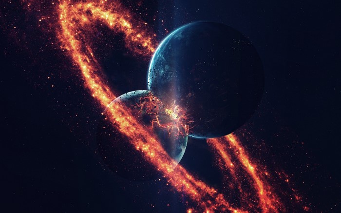 Planetary collision with fiery nebula