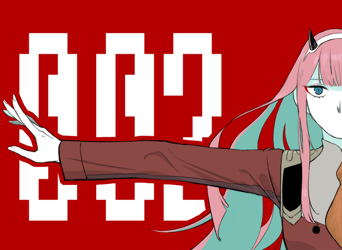 Zero Two from Darling in the FranXX with pixelated numbers