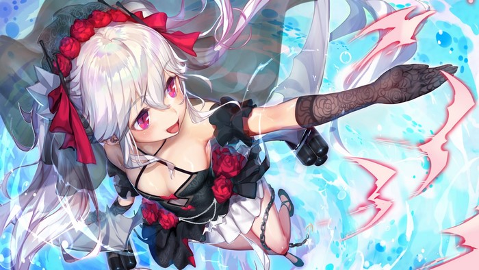 Vampire from Azur Lane with white hair and red eyes
