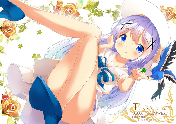 Kafuu Chino from Gochuumon wa Usagi Desu ka? with a bird