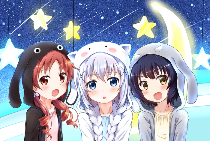 Gochuumon wa Usagi Desu ka? Anime Girls in Cute Hoodies