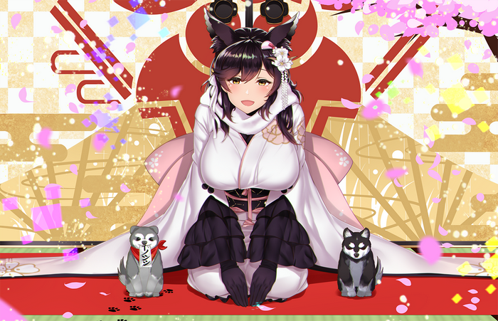Atago from Azur Lane with dogs