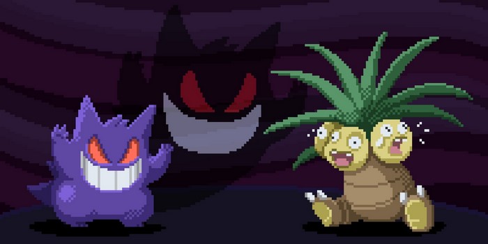 Gengar and Exeggutor from Pokémon in pixel art