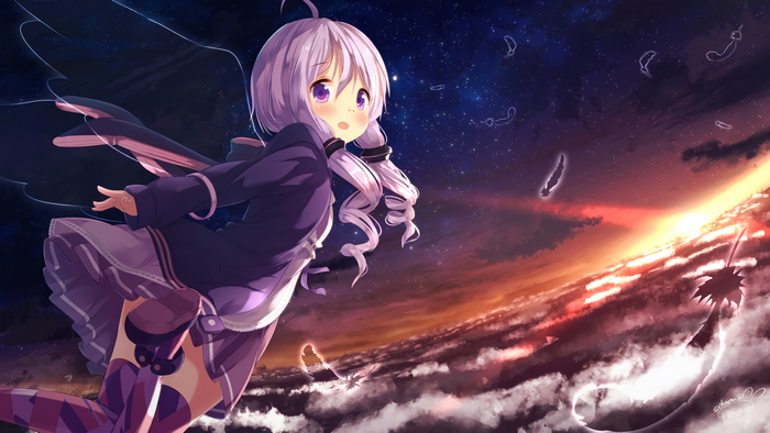 Yuzuki Yukari from Vocaloid flying through the sky