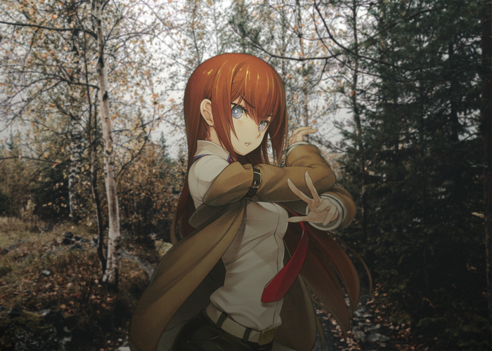 Makise Kurisu from Steins;Gate in a forest