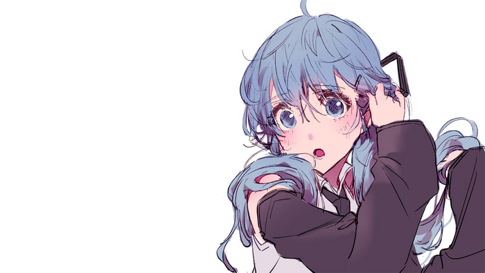 Anime girl with blue hair and open mouth