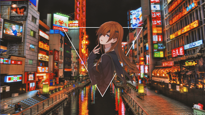Anime girl in a Japanese city at night