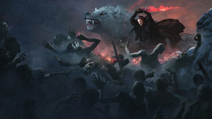 Jon Snow and Ghost fighting White Walkers from Game of Thrones