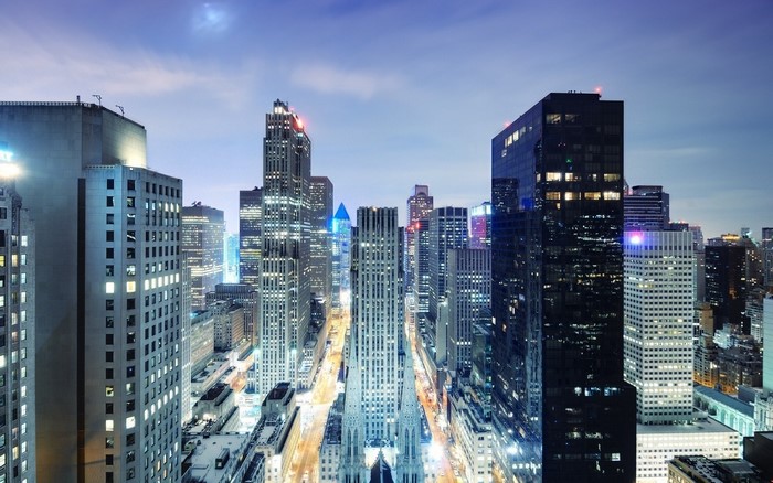 New York City skyscrapers at night