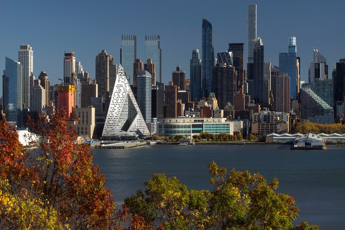 New York City Skyline with Autumn Trees