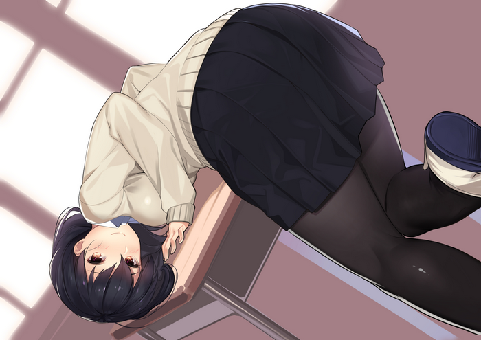 Anime girl in school uniform bent over