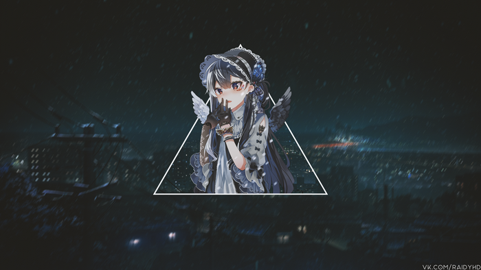 Anime girl with wings in a city at night