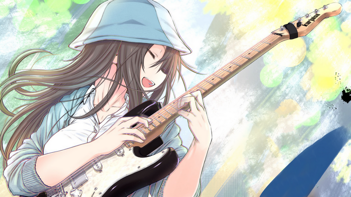 Anime girl playing a guitar