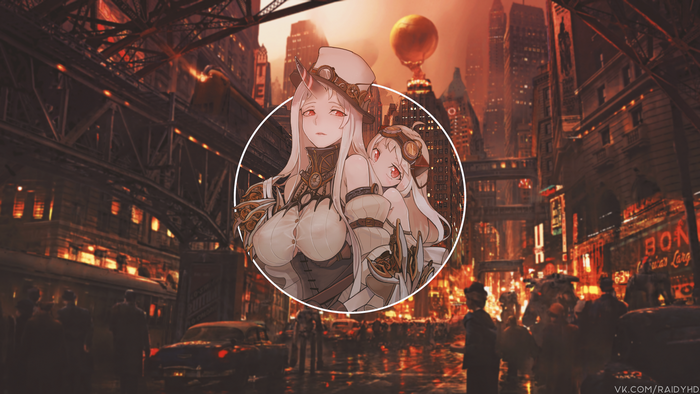 4K anime girls from Kantai Collection in steampunk city