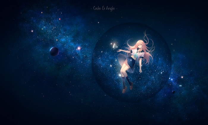 Anime girl in space with stars and planets