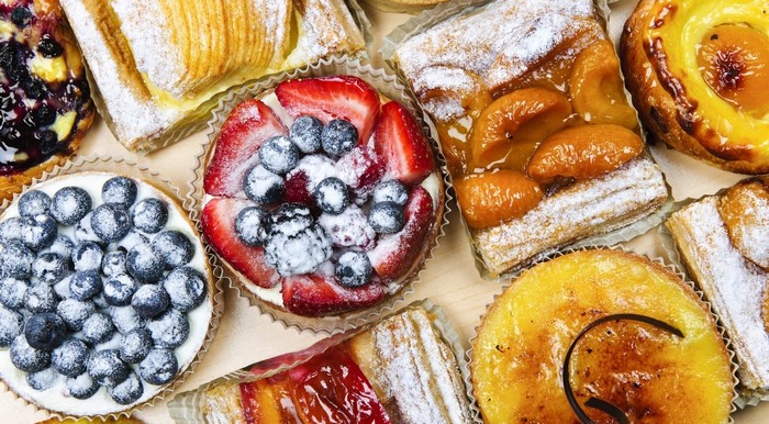 Assortment of fresh fruit tarts and pastries