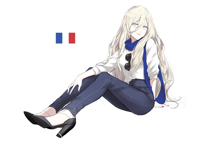 Anime girl with blonde hair and French flag