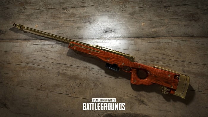 PlayerUnknown's Battlegrounds sniper rifle on wooden surface