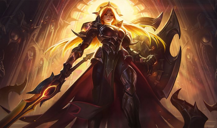 Leona from League of Legends with a shield and sword