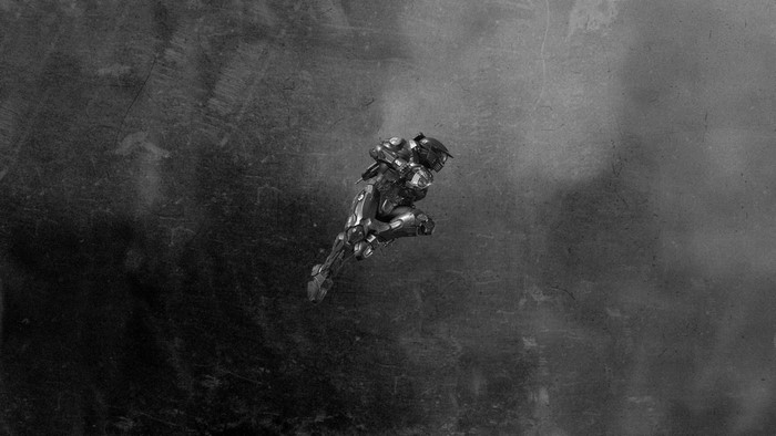 Master Chief from Halo in monochrome