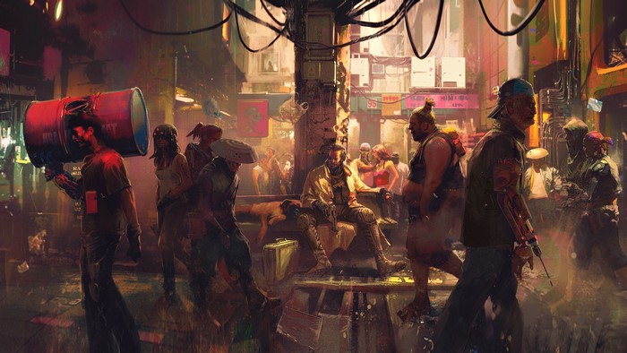 Cyberpunk Cityscape with Diverse Characters