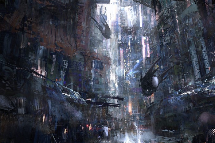 Futuristic city artwork by Wadim Kashin
