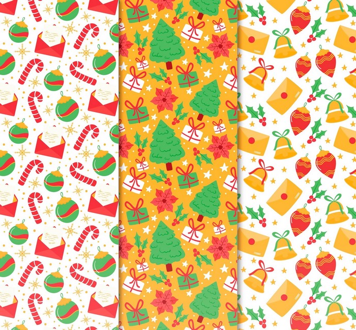 Christmas Patterns with Candy Canes, Ornaments, and Gifts