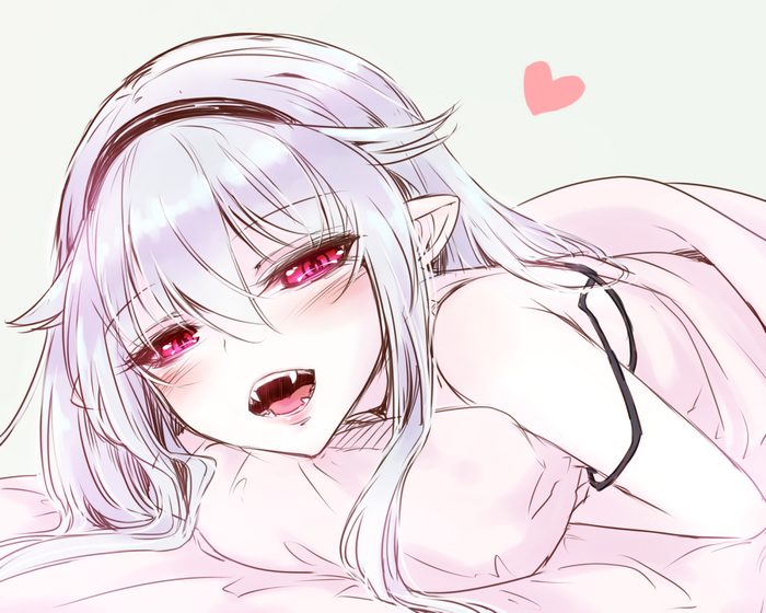 Anime girl with light hair and fangs