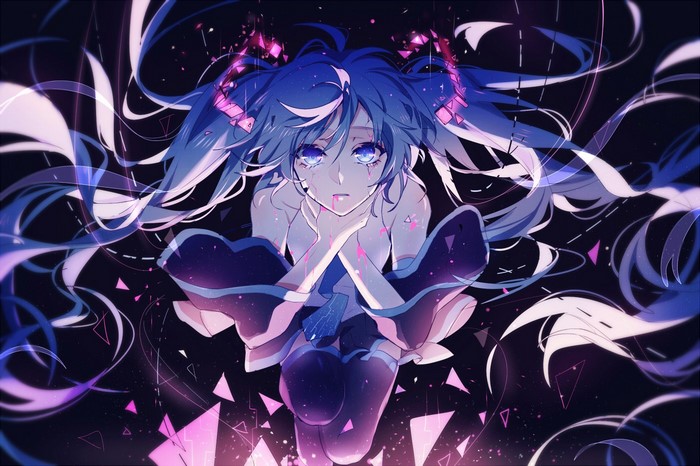 Anime girl with blue hair and blue eyes