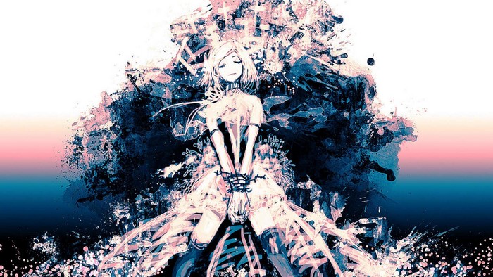 Anime girl bound with abstract background