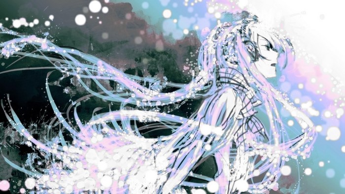 Anime girl with long flowing hair and sparkles