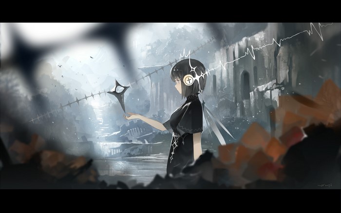 Anime girl with headphones holding a star-shaped object