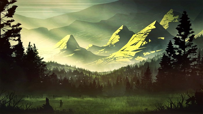 Digital art landscape of mountains and forest